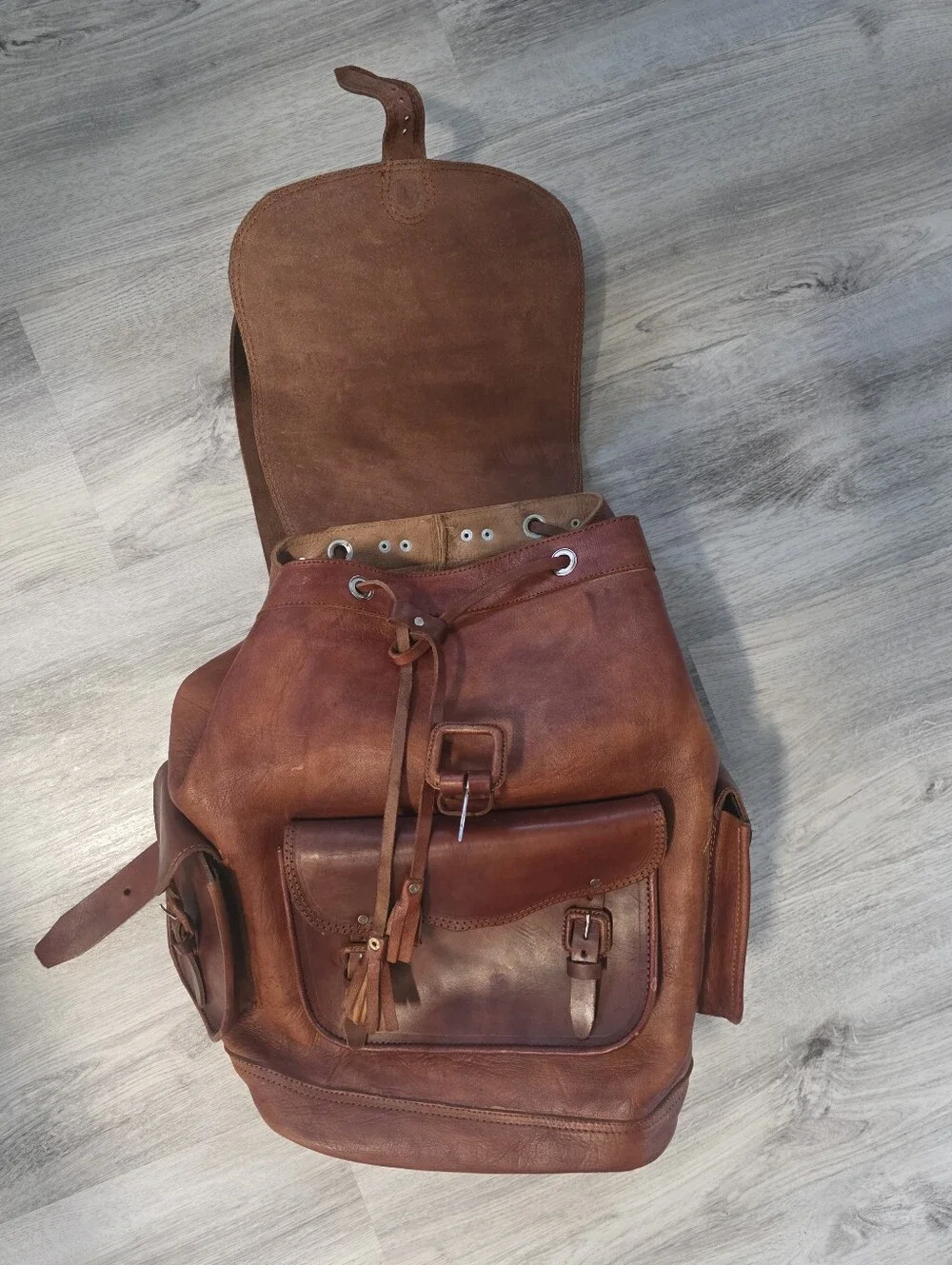 X-Large All Tan Mexican LEATHER Cargo Backpack 🎒